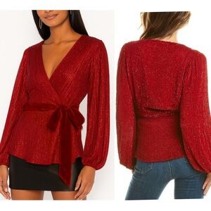 NWT RETROFETE Scarlet Red Sequin Wrap Bette Top size medium